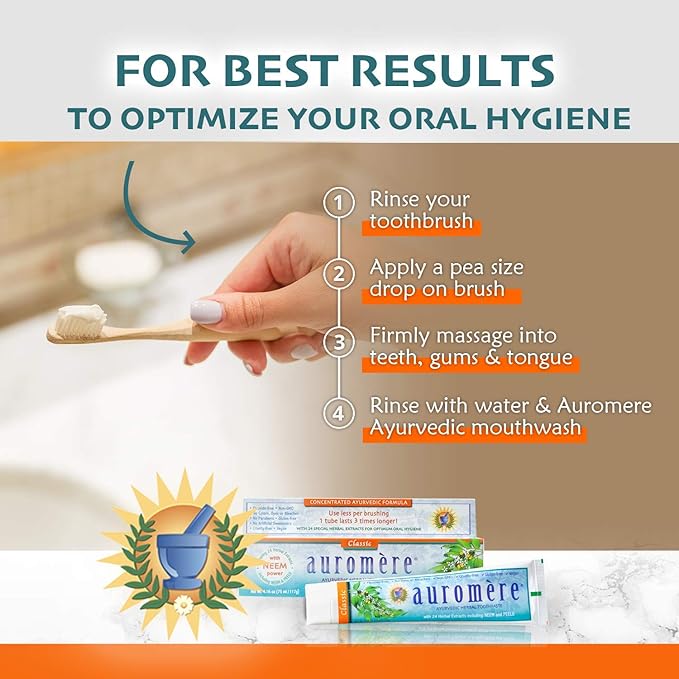 Auromere Ayurvedic Herbal Toothpaste, Classic Licorice Flavor - Vegan, Natural, Non GMO, Fluoride Free, Gluten Free, with Neem & Peelu (4.16 oz), 4 Pack-Ruum Studio Home