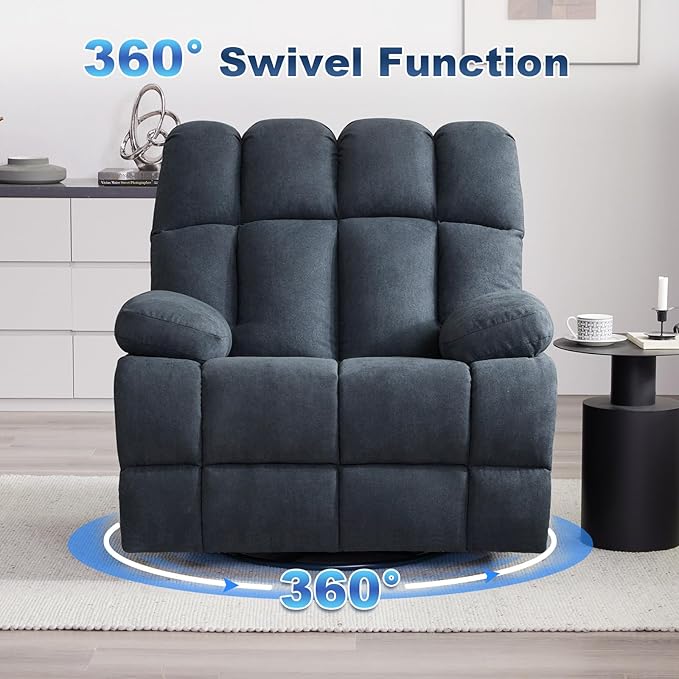 Oversized Recliner Chair, 360° Swivel Rocker Recliner for Big Man, Extra Wide Manual Recliner, Overstuffed Soft Rocking Sofa Chair, Overstuffed Soft Rocking Sofa Chair for Living Room(Grey)-Ruum Studio Home