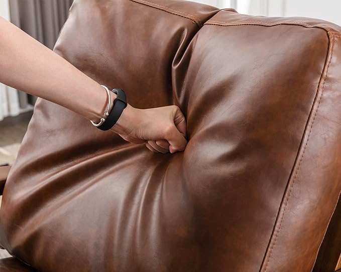 HNY Mid Century Arm Chairs Set of 2, Retro Accent Armchair with Wood Frames & Faux Leather Upholstered Removable Cushions, Leisure Reading Chair Slipper Chair for Living Room Bedroom, Brown-Ruum Studio Home