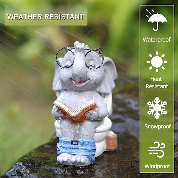 Elephant Statue Solar Outdoor Garden Decor, Funny White Elephant Gifts for Women, Mom, Grandma or Birthdays,Elephant Decor Ornament for Yard Art Balcony Patio Porch Lawn & Home House-Ruum Studio Home
