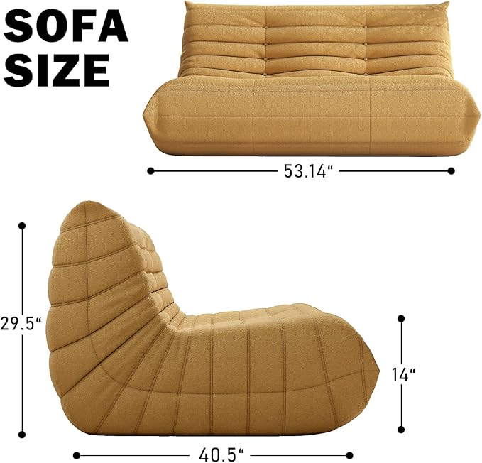 Bean Bag Chair, Loveseat Fireside Chair Bean Bag Sofa Large Bean Bag Chair for Adults, 2 Seater Bean Bag Chairs for Teens with High Density Comfortable Foam, Bean Bag for Living Room, Bedroom (Yellow)-Ruum Studio Home