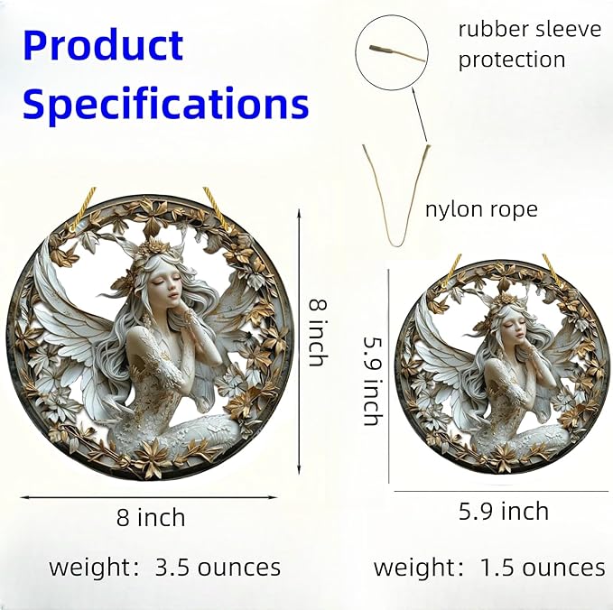 Flower Fairy Garden Decorations Angel Wing Christmas Halloween Deco Statue Art Elf Sculpture Hanging Craft for Outdoor Yard Courtyard Lawn Patio Window Acrylic Ornament Home Gift (C,L: 8*8 IN)-Ruum Studio Home