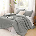 Litanika Comforters Medium Gray Super King Plus Size, 3 Pieces Lightweight Solid Bedding Set & Collections, All Season Fluffy Bed Set (128x120In Comforter & 2 Pillowcases)-Ruum Studio Home