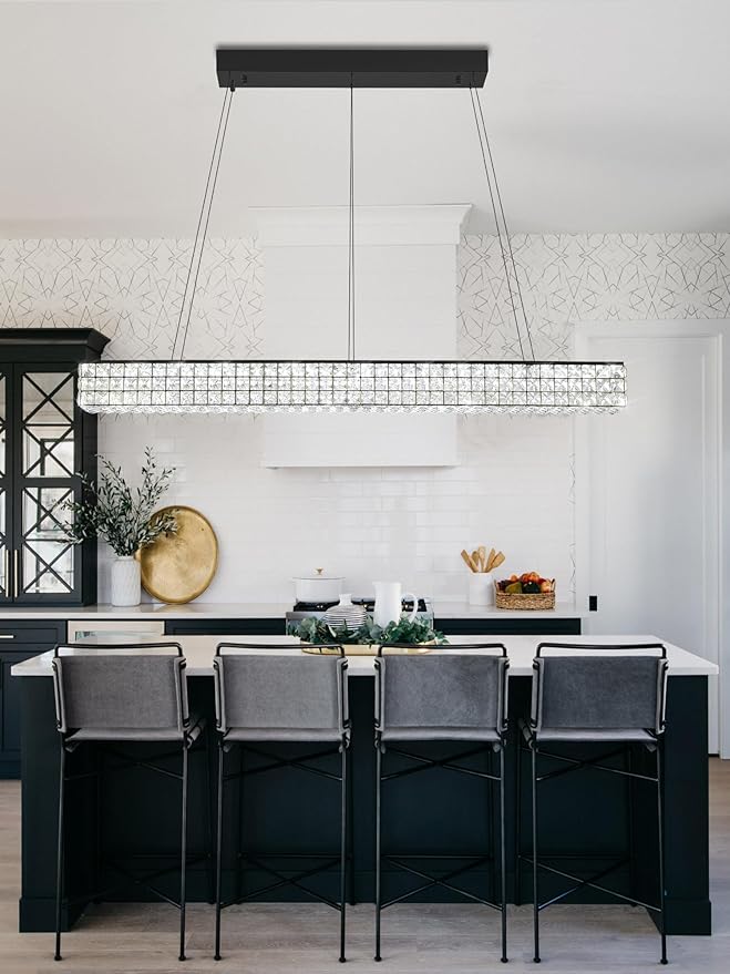 W48 Black Chandeliers for Dining Room, Modern Crystal Pendant Lights Fixture Farmhouse Hanging Dining Light Fixtures for Kitchen Island, Living Room, Bedroom-Ruum Studio Home