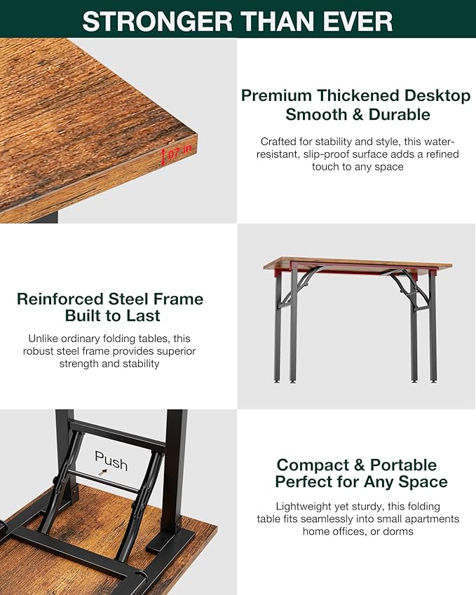 Frylr Small Folding Computer Desk – 35.8 Inch Portable Table for Craft and Study, Lightweight Desk for Small Spaces, Foldable Laptop Table Built-in AC/USB Outlets for Convenience, Rustic Brown-Ruum Studio Home