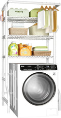 Ulif U11 Over Washer and Dryer Shelves, 3 Tiers Laundry Room Storage and Organizer Standing Shelf, Metal Freestanding Clothes Drying Rack, 33.9" W x 19.7" D x 77.6" H, White-Ruum Studio Home