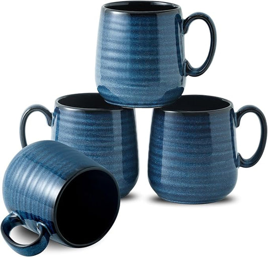 Hasense Small Coffee Mugs 8 oz, Ceramic Cappuccino Cups Set of 4, Espresso Mug with Handle for Latte, Tea, Milk and Mocha, Mini Cups for Gift, Dishwasher & Microwave Safe, Blue-Ruum Studio Home