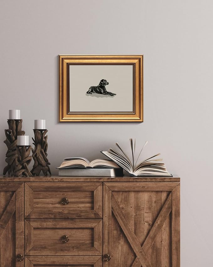 HUARCEY Gold Framed Vintage Wall Art Black Dog Wall Decor Minimalist Animal Art Pictures Room Decor Dog Lovers Gifts Modern Canvas Prints Shelf Artwork for Bedroom Bathroom Living Room 8x10in-Ruum Studio Home