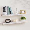 Axeman Floating Shelves for Wall, 8 Inch Deep Rustic Solid Elm Wood Wall Shelves for Storage, Wall Mounted Display Shelving with Invisible Heavy-Duty Metal Bracket, 36'' Width Set of 2, White Wash-Ruum Studio Home