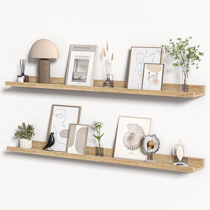 Floating Shelves for Wall, Picture Ledge Shelf 48 Inch Solid Wood Set of 2, Rustic Wall Shelves with Lip, Kids Bookshelf, Photo & Picture Live Edge Floating Shelves for Bedroom, Living Room, Kitchen-Ruum Studio Home