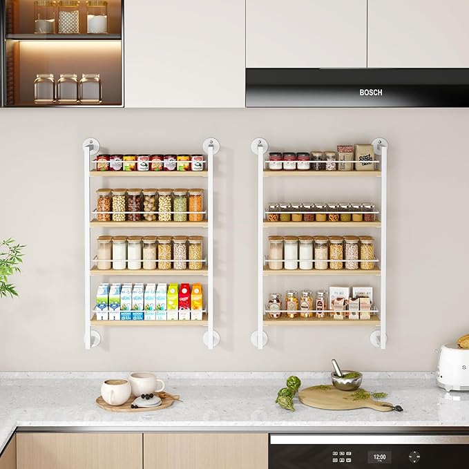 IBUYKE Spice Rack Wall Mount,4 Tier Hanging Seasoning Organizer,Spice Rack for Wall for up to 50 Jars,Spice Organization for Kitchen Cabinet,Living Room,Bathroom,Pantry,Natural TLJ016R-Ruum Studio Home