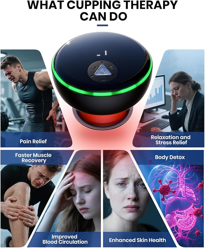Electric Cupping Kit for Massage Therapy with Remote Controller - 32 Levels of Adjustable Suction & Heat, Portable Cupping Therapy Set for Back Pain Relief, Neck Muscle Soreness-Ruum Studio Home