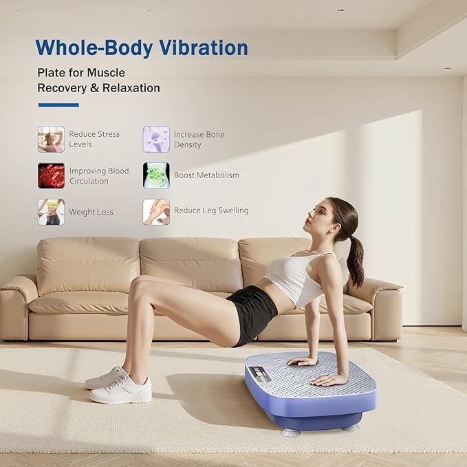 Vibration Plate Exercise Machine, Ultra-Quiet Vibration Plate for Lymphatic Drainage & Body Toning, Whole Body Vibration Platform with Bluetooth, Resistance Bands, Home Gyms Equipment-Ruum Studio Home