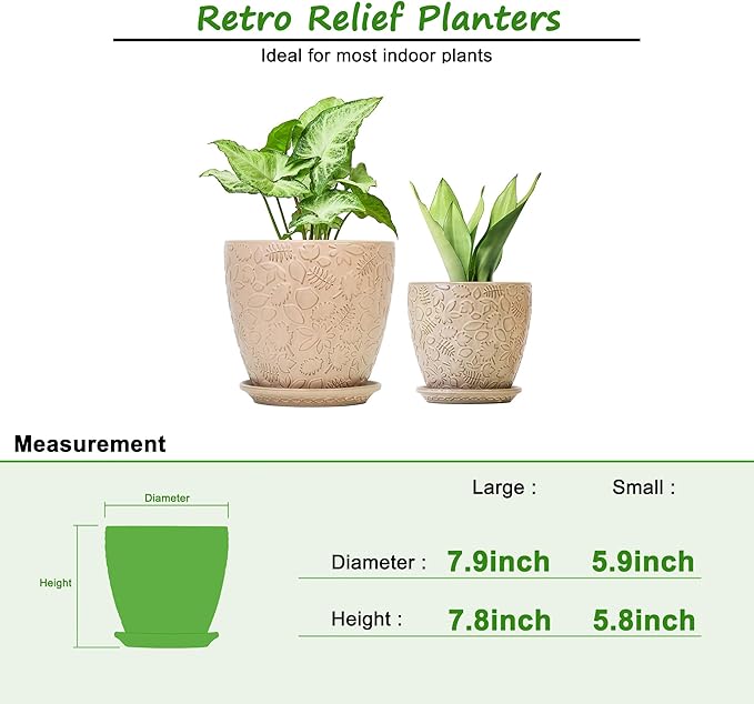 8 Inch + 6 Inch Retro Ceramic Planter Set of 2 with Drainage Hole and Saucer for Multiple Plants, Indoor-Outdoor Garden Pots for Succulent, Orchid, and Flower (Retro Peach)-Ruum Studio Home