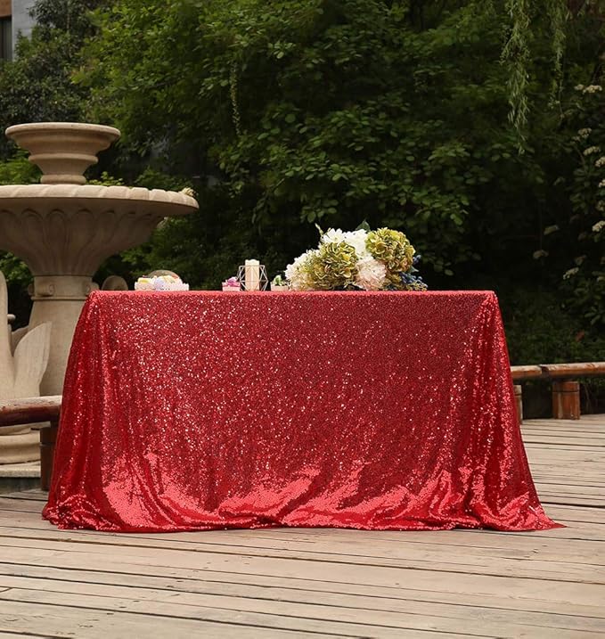 SquarePie Sequin Tablecloth 50 x 72 Inch Red Sparkly Table Linen for Wedding Party-Ruum Studio Home