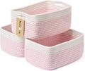 Small Storage Baskets for Organizing | Closet Organizer Bins | Shelf Toy Basket | Woven Rope Baskets | Cube Decorative Box | Shallow Basket | 13x8.5x5.1” | 3 Packs White Pink-Ruum Studio Home
