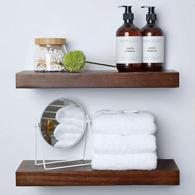 Homeforia Walnut 18 inch Floating Shelf, High End Solid Real Wood 18inch Floating Shelves for Wall Mounted, Dark Brown 18 inches Long Floating Shelves, Heavy Duty Bracket, 18 X 6.5 X 1.75 in, Set of 4-Ruum Studio Home