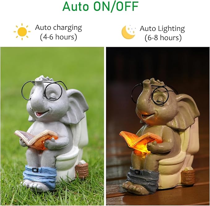 Elephant Statue Solar Outdoor Garden Decor, Funny White Elephant Gifts for Women, Mom, Grandma or Birthdays,Elephant Decor Ornament for Yard Art Balcony Patio Porch Lawn & Home House-Ruum Studio Home