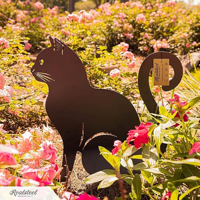 RealSteel I 3 Pack Steel Cat Garden Decor I Outdoor Yard Decorations I Gift for Cat Lovers I Lawn Ornaments and Statues I Garden Signs Decorative Outdoor - Penny Vein-Ruum Studio Home