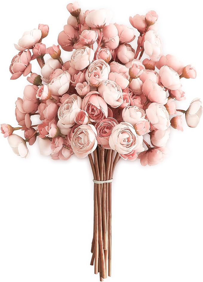 Floroom Ranunculus Artificial Flowers 18 Pcs Dusty Rose Faux Silk Mini Ranunculus Bulk Fake Wedding Filler Flowers for DIY Bouquets, Centerpieces, Bridal Shower Decorations & Arrangements-Ruum Studio Home