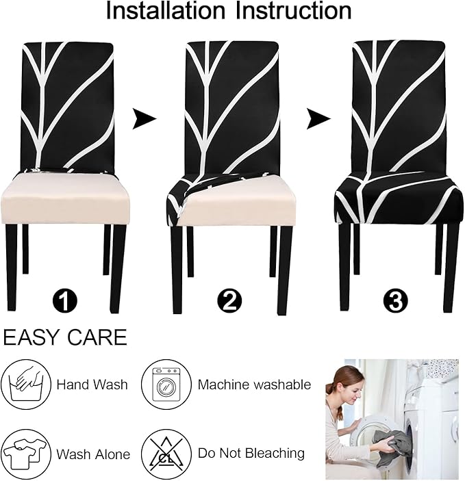 JQinHome Black Chair Covers for Dining Room Set of 4, High Stretch Removable Washable Parsons Chair Slipcover for Home Party Hotel Wedding Ceremony (4PCS, Geometric)