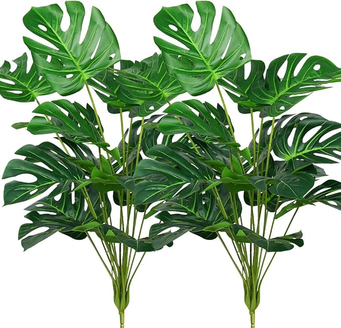 Melorca&Guilla Artificial Plants 2PCS 30“Large Fake Monstera Plants,Faux Tropical Palm Plant,Tall Artificial Tree Greenery Shrubs Bushes for Garden Porch Window Box Shop Office Home Décor-Ruum Studio Home