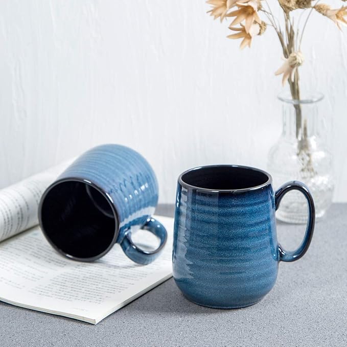 Hasense Coffee Mugs Set of 4, 15 Ounce Porcelain Mug Set with Handle for Morning Coffee Tea and Cocoa, Ceramic Coffee Cups with Beautiful Glaze for Men, Women, Navy-Ruum Studio Home