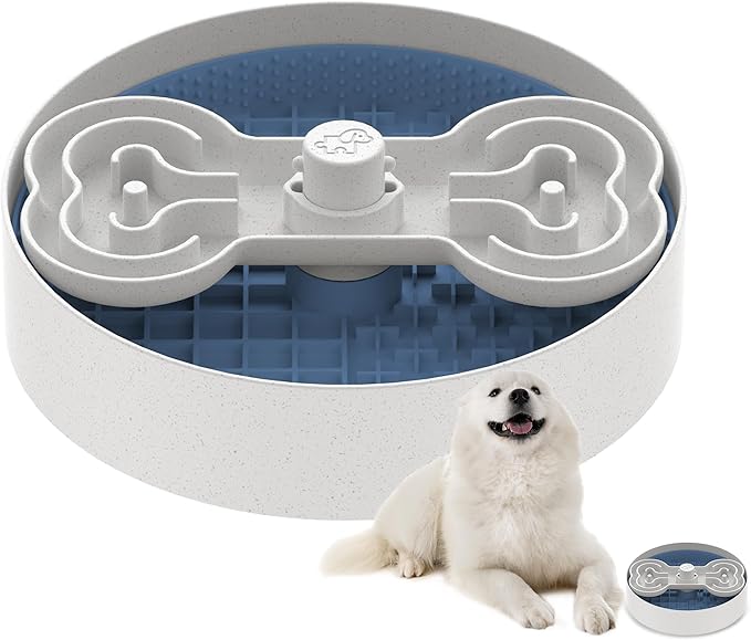 Slow Feeder Dog Bowl with Lick Mat and Puzzle Inserts - Non-Slip Base, Adjustable Speed Design, Dishwasher Safe for Large Dogs,Blue-Ruum Studio Home