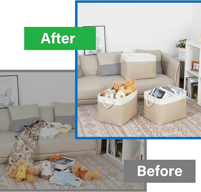 Bidtakay Large Storage Baskets for Organizing Fabric Closet Organizers Storage Bins with Handles 3-Pack 16x11.8x11.8 Inch Collapsible Baskets for Shelves Clothes Home Organization L-White&Beige-Ruum Studio Home