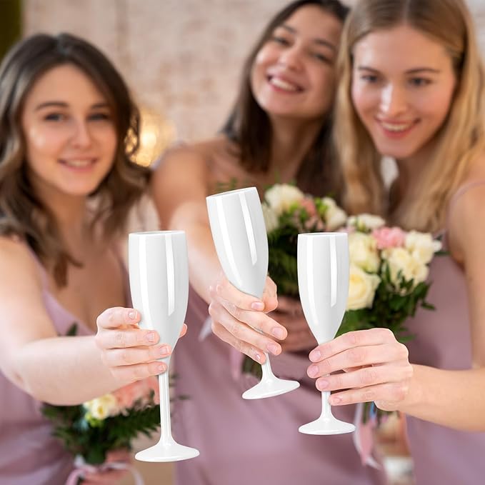 XUWAIDSGN Acrylic Champagne Flutes Toasting Glasses Unbreakable Mimosa Bar Reusable Wine Glasses Vintage Champagne Flutes Stemmed Drinking Cups 5.4 OZ for Christmas Birthday (100, white)-Ruum Studio Home
