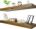 Floating Shelves 3 inch Thick for Wall Set of 2,Solid Pine Wood Wall Mount Shelf for Kitchen Living Room Bedroom Bathroom,8" D x 60" L x 3" H-Black Walnut-Ruum Studio Home
