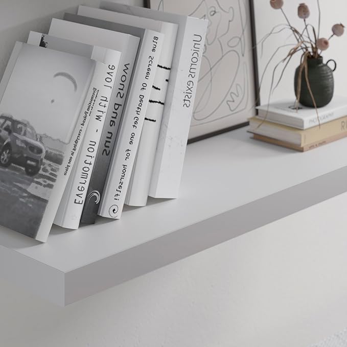 Floating Shelf, Set of 2 Wall Shelf, 36 in W x 12.75 in D x 2 in H Wooden Floating Wall Shelf with Invisible Brackets for Living Room/Bedroom/Bathroom/Kitchen Storage and Decor, White-Ruum Studio Home