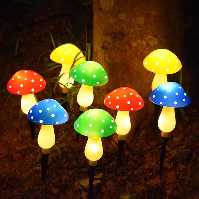 8-Pack Solar Mushroom Lights for Garden Decor, 8 Modes Waterproof Outdoor Garden Mushroom Lamp, Multi-Colored Solar LED Fairy Lights for Christmas Halloween Yard Lawn-Ruum Studio Home