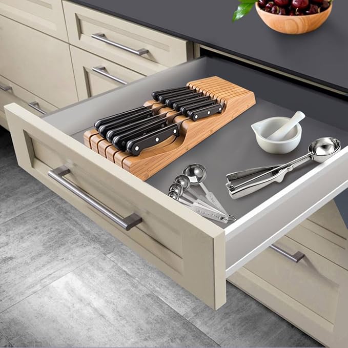 In-Drawer Knife Block - Bamboo Knife Drawer Organizer for Kitchen - Fits 5 Long + 6 Short Knives - Store Knives with Blades Pointing Down - Wooden Steak knife Holder without Knives - Chef Gift Idea-Ruum Studio Home