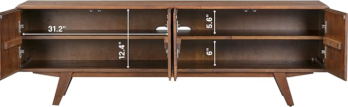 NTC Sapa Mid-Century Modern Solid Wood TV Stand 4-Door Media Console with Carved Geometric Fronts for TVs up to 75", Effortless Assembly, Dark Walnut-Ruum Studio Home