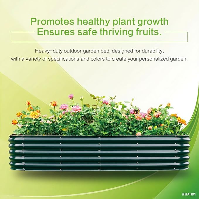 Gardmax Galvanized Raised Garden Bed, Lightweight Planter Boxes Outdoor with Easy Assembly, Large Garden Bed for Vegetables, Fruits, Flower Dark Green 8FT-Ruum Studio Home