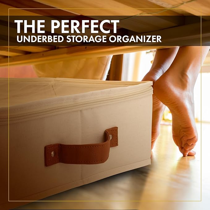 HOMELUX THEORY 2pc Under Bed Storage Containers, Bedroom Under the Bed Drawer Storage Organizer with Bins and Lids, Large Underbed Clothes Storage Box Ideal for Blanket, Fabric, & Shoes (Ivory)-Ruum Studio Home