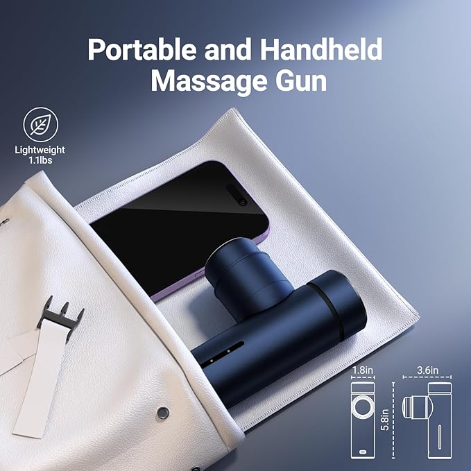 MERACH Mini Massage Gun with 8mm Amplitude, Percussion Massage Tools with 5 Massage Heads, Portable Hand Held Muscle Massagers for Pain Relief Deep Tissue, Cool Gifts for Mens and Women (Blue)-Ruum Studio Home