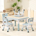 Height-Adjustable Kids Table and Chairs, 31.5''L x 23.6''W Toddler Table and 4 Chairs Set with Anti-Slip Foot Covers, Children Activity Table for Ages 2-10, Graffiti Desktop-Ruum Studio Home