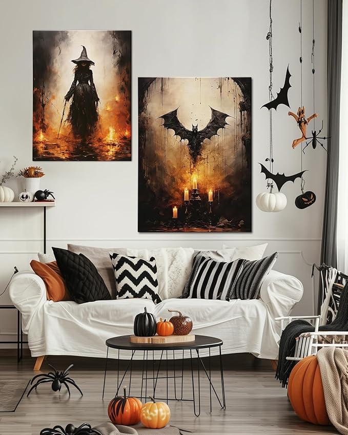 AbcCustomize Halloween Canvas Wall Art - Vintage Moody Bat Poster, Gothic Dark Academia Wall Decor, Spooky Halloween Decor for Farmhouse & Cottage, Fall Decorations Indoor for Living Room & Bedroom-Ruum Studio Home