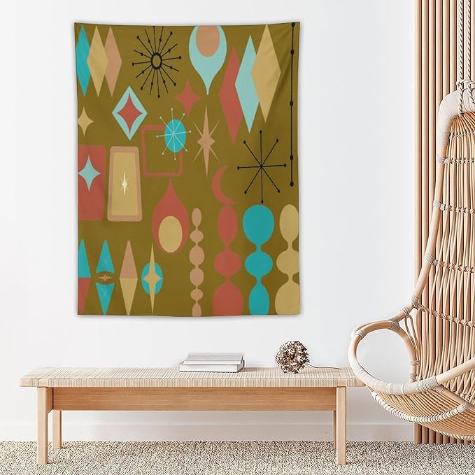 ICMOLYYENLO Boho Medieval Cat Tapestry, Abstract Atomic Starburst Geometric Aesthetic Art Wall Hanging For Bedroom Living Room Dormitory 60x60 Inches-Ruum Studio Home