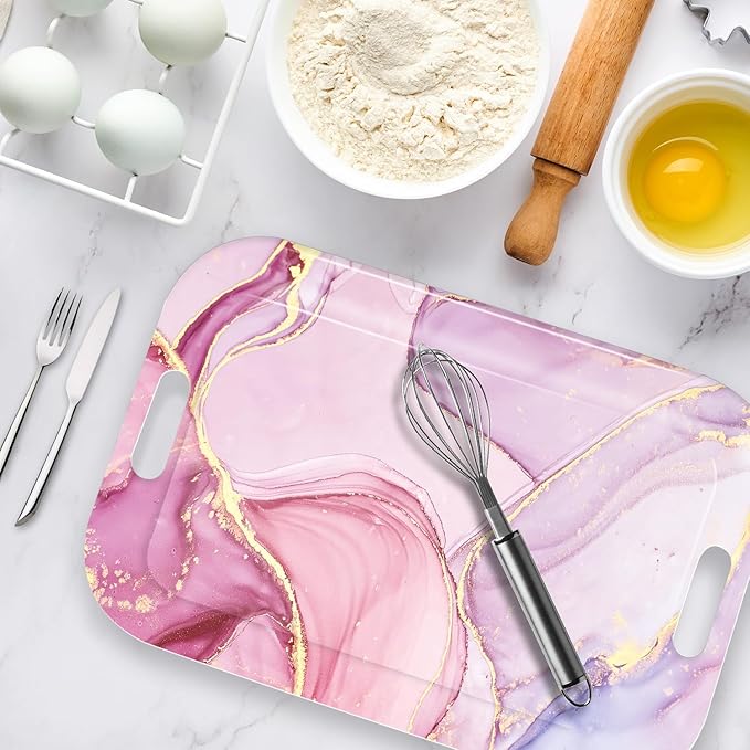 Serving Trays with Handles, 14.5 x 9.8 inch Rectangular Plastic Tray for Restaurant, Kitchen, Painting of Pink and Gold Marble-Ruum Studio Home