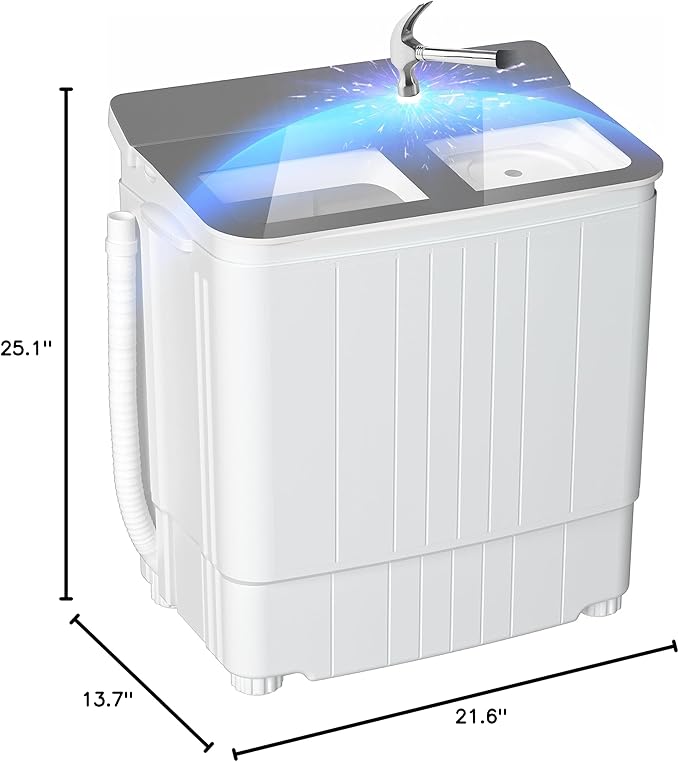 Pataku Portable Washing Machine, 17.6 Lbs Compact Mini Washer and Dryer Combo,Twin Tub Laundry Washer with Spin Cycle, Soaking Function Ideal for Apartment, Dorms, RVs Camping, Grey-Ruum Studio Home