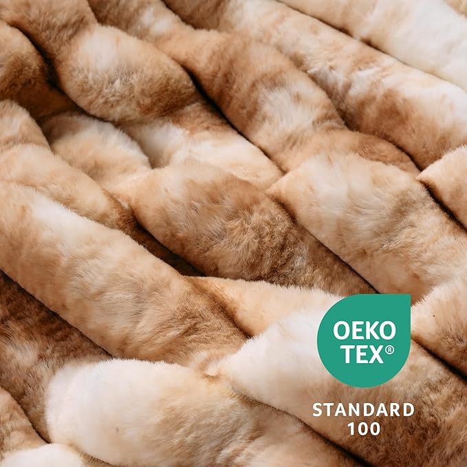 Amélie Home Faux Fur Throw Blanket for Couch, Cozy Fuzzy Fluffy Fur Luxurious Soft Striped Plush Gift Blankets for Family Sofa Chair Bed Living Room Bedroom, 55"x70", Tie-dye Khaki-Ruum Studio Home
