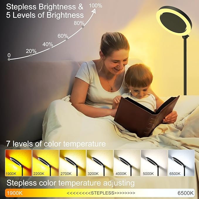36W Bright LED Floor Lamp for Living Room with Remote, 75.5 Inch Tall Stepless Dimmable Standing Lamp for Office, Torchiere Floor Lamp with 2 Rotatable Lights 1900K-6500K for Bedroom-Ruum Studio Home