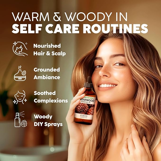 Kukka Cedarwood Essential Oil for Hair Skin & Diffuser - 4 Fl Oz - 100% Natural Cedarwood Oil for Hair Aromatherapy Soap Making Scent-Ruum Studio Home