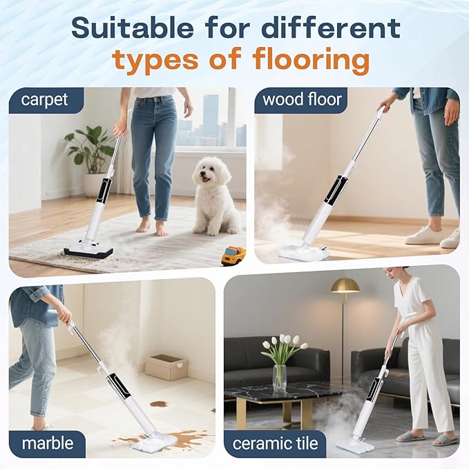 Steam Mop, Detachable Handheld Steam Cleaner for Home,1200W Heat to 260 °F in 20S, 2 Steam Modes & LED Display, 23FT Cord, Steam Mops for Floor Cleaning, Hardwood,Bathroom, Tile, Carpets-Ruum Studio Home