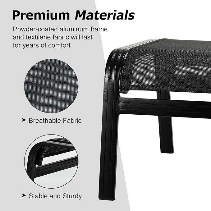 Patio Footstools Outdoor Foot Rest Aluminum Patio Ottomans Portable Seat Wicker Furniture Stackable Ottoman 2 Pieces Black-Ruum Studio Home