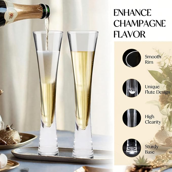 Champagne Flutes Set of 4, Hand Blown Crystal Champagne Glasses, Modern Unique Design, Lead-Free Prosecco Glasses, Elegant Toasting Glasses Gift for Wedding, Anniversary, Birthday, Christmas-Ruum Studio Home