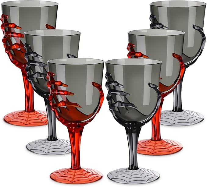 Dandat 24 Pcs Halloween Skeleton Hand Goblets 12oz Clear Plastic Halloween Cups Skull Wine Glass Set for Creepy Spooky Party Decorations (Black,Orange)-Ruum Studio Home